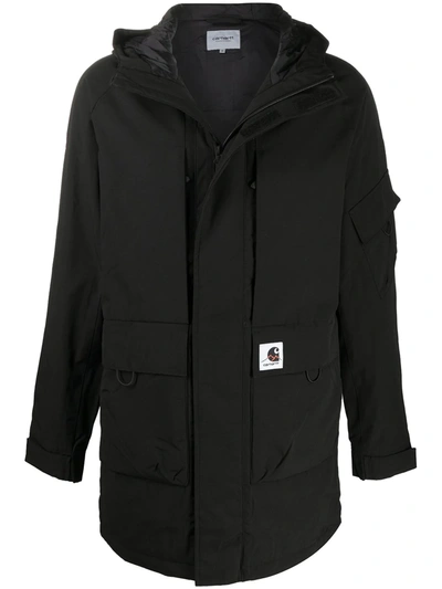 Shop Carhartt Logo-patch Hooded Coat In Black