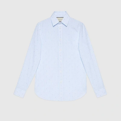 Shop Gucci G Square Stripe Fil Coupé Cotton Shirt In Blue