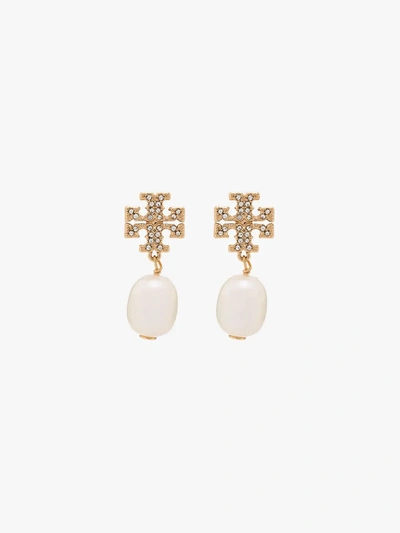 Shop Tory Burch Gold Tone Kira Crystal Pearl Drop Earrings
