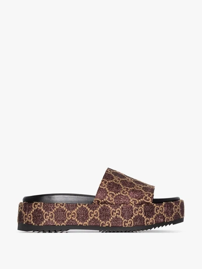 Shop Gucci Gg Lamé Slide Sandals In Brown