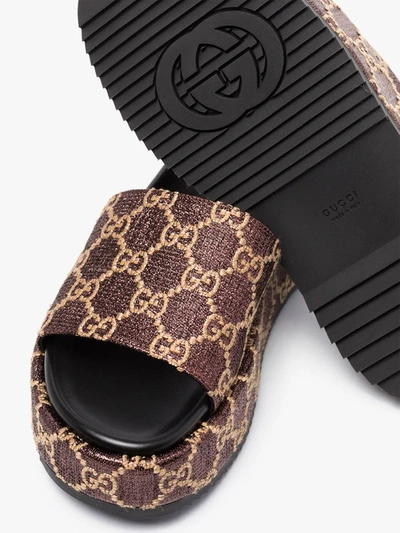 Shop Gucci Gg Lamé Slide Sandals In Brown