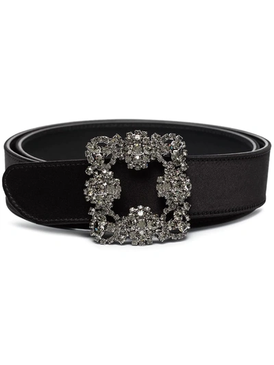Shop Manolo Blahnik Hangisi Crystal Buckle Belt In Black