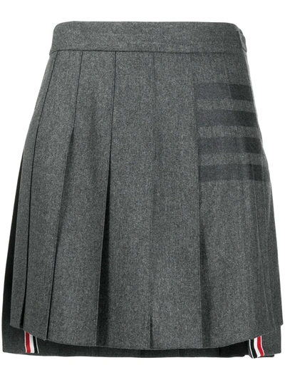 Shop Thom Browne 4-bar Pleated Flannel Mini Skirt In Grey