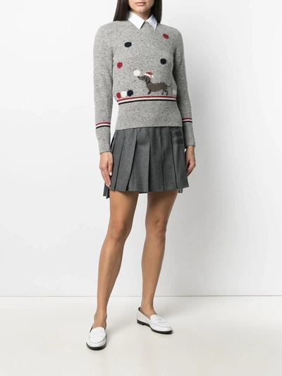 Shop Thom Browne 4-bar Pleated Flannel Mini Skirt In Grey