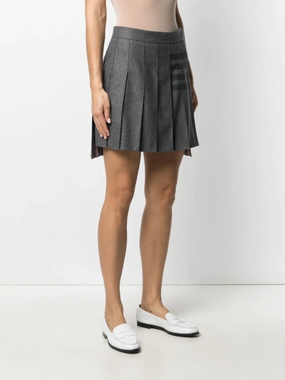 Shop Thom Browne 4-bar Pleated Flannel Mini Skirt In Grey