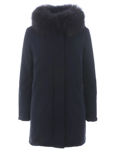 Shop Rrd - Roberto Ricci Design Rrd Winter Trench Lady Fur Jacket In Stretch Technical Fabric In Blu Notte