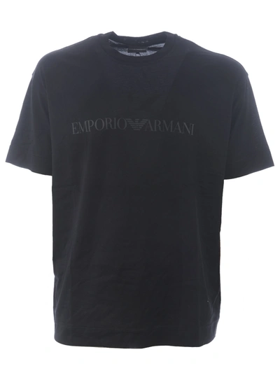 Shop Emporio Armani T-shirt In Cotton And Lyocell Blend In Nero
