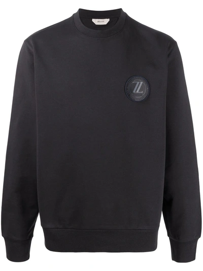 Shop Ermenegildo Zegna Logo Patch Cotton Sweatshirt In Blue