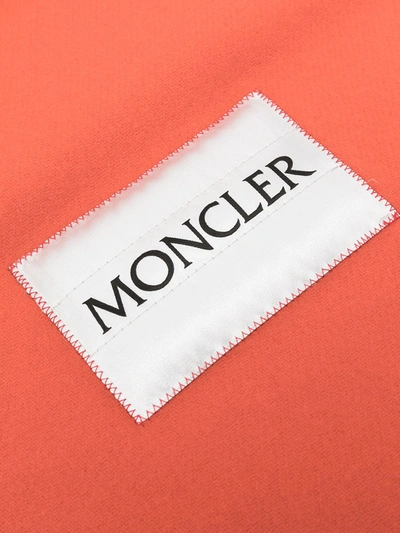 Shop Moncler Logo-patch Fringe-edge Scarf In Orange