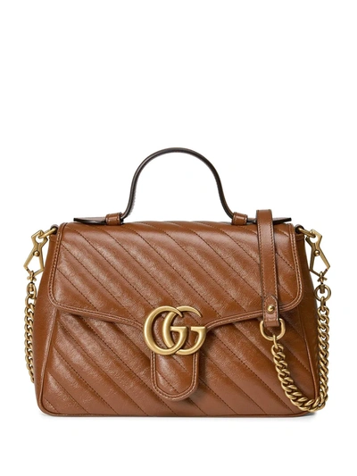 Shop Gucci Gg Marmont Shoulder Bag In Brown