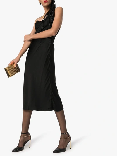 Shop Saint Laurent Midi Slip Dress In Black