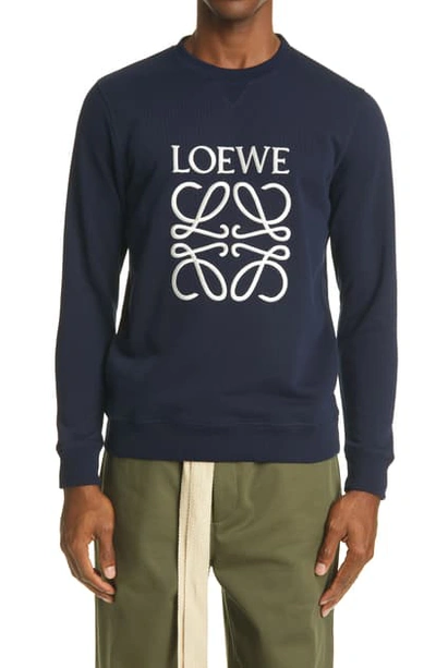 Shop Loewe Embroidered Anagram Logo Cotton Sweatshirt In Navy Blue