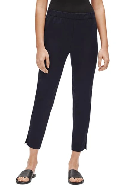 Shop Eileen Fisher Organic Stretch Cotton Slit Hem Ankle Pants In Ink
