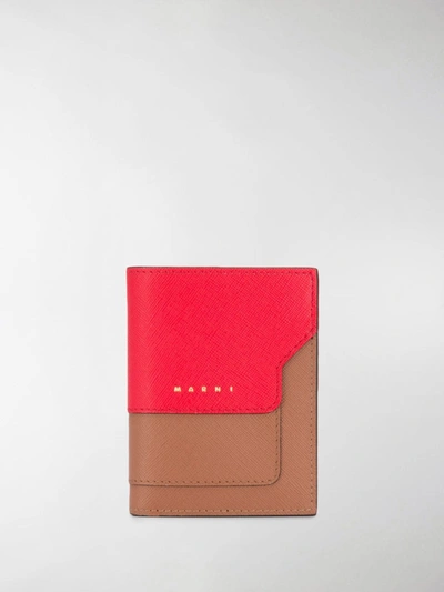 Shop Marni Contrast Calf Leather Folded Wallet In Red