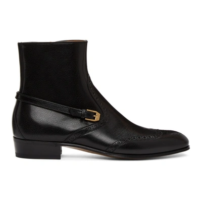 Shop Gucci Black Brogue Boots In 1000 Black