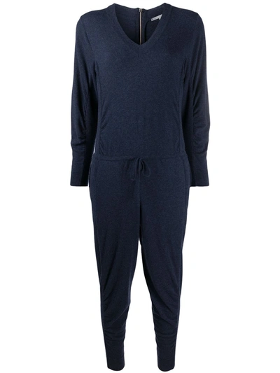 Shop Stella Mccartney Ruched V-neck Jumpsuit In Blue