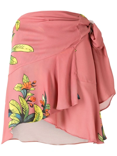 Shop Amir Slama Paneled Print Wrap Skirt In Pink
