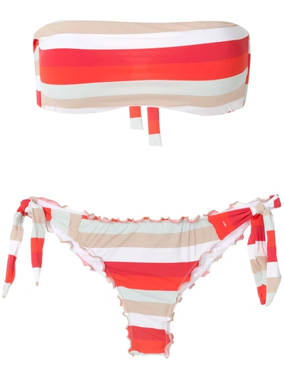 Shop Amir Slama Frufru Striped Bandeau Bikini Set In Multicolour