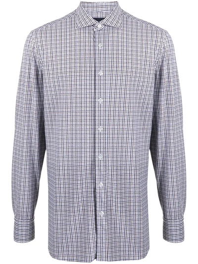 Shop Lardini Button-up Check Shirt In Blue