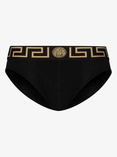 Shop Versace Greca Border Briefs Set In Black