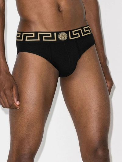 Shop Versace Greca Border Briefs Set In Black