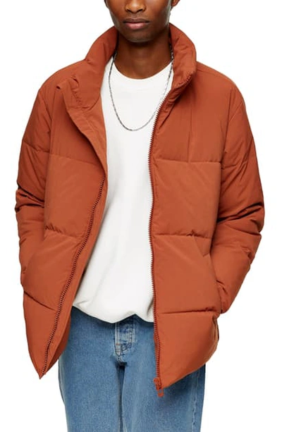 Shop Topman Lucky Puffer Jacket In Dark Brown