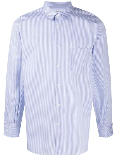 Shop Comme Des Garçons Step-hem Pinstripe Shirt In Blue