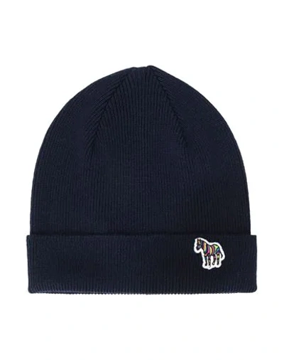 Shop Ps By Paul Smith Ps Paul Smith Men Hat Zebra Beanie Man Hat Midnight Blue Size Onesize Lambswool
