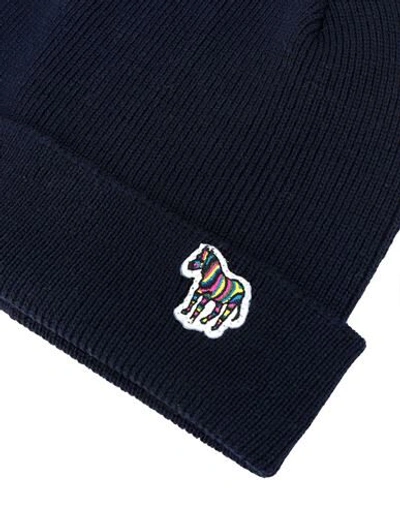Shop Ps By Paul Smith Ps Paul Smith Men Hat Zebra Beanie Man Hat Midnight Blue Size Onesize Lambswool