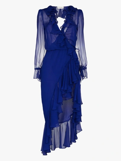 Shop Saint Laurent Asymmetrisches Kleid In Blau