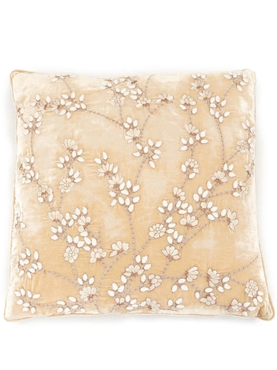 Shop Anke Drechsel Embroidered Floral Cushion In Neutrals
