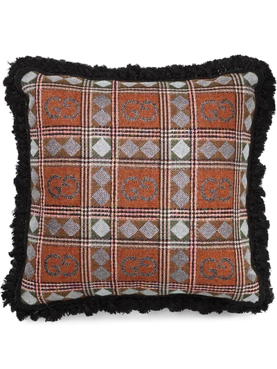 Shop Gucci Gg-print Tweed Cushion In Orange