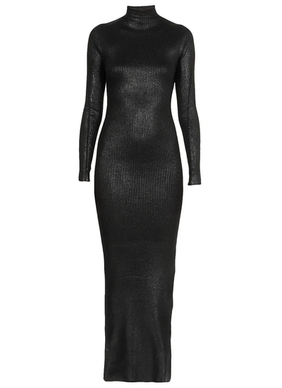 Shop Andrea Ya'aqov Ribbed Dress With Coated Effect In Black
