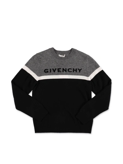 Shop Givenchy Black And Gray Sweater With Logo In Grey