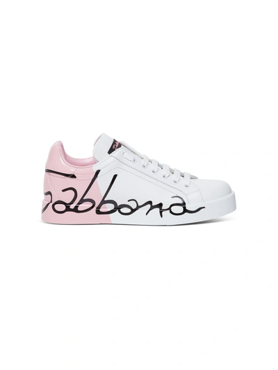 Shop Dolce & Gabbana Leather And Patent Portofino Sneakers In White