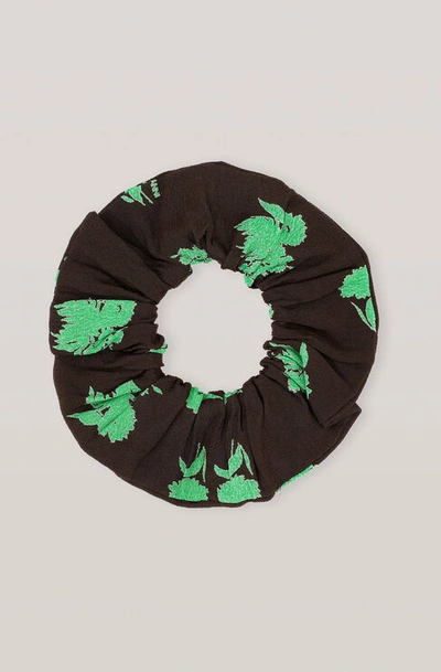 Shop Ganni Printed Crepe Scrunchie In Mole