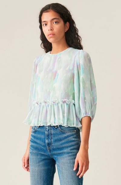 Shop Ganni Pleated Georgette Blouse In Bright White