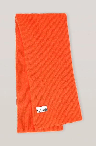 Shop Ganni Recycled Wool Knit Scarf In Flame