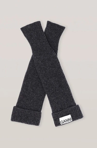 Shop Ganni Recycled Wool Knit Wrist Warmer In Phantom