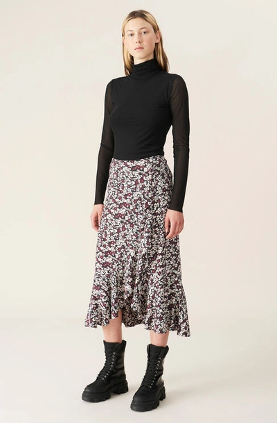 Shop Ganni Printed Crepe Skirt In Phantom