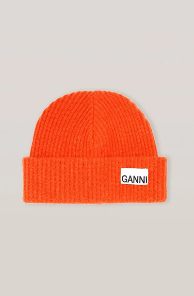 Shop Ganni Recycled Wool Knit Hat In Flame