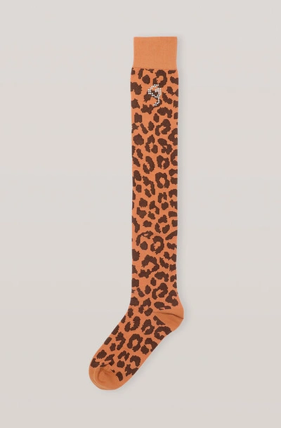 Shop Ganni Polyamide Blend Knee Socks In Toffee