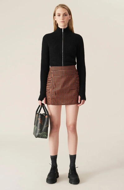 Shop Ganni Seersucker Check Mini Skirt In Flame