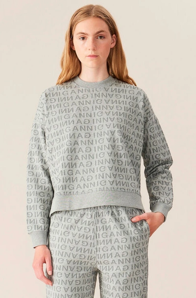 Shop Ganni Jacquard Isoli Dropped Shoulder Sweatshirt In Paloma Melange