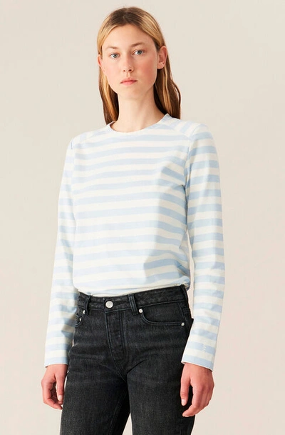 Shop Ganni Striped Cotton Jersey Pullover In Heather