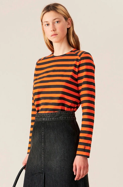 Shop Ganni Striped Cotton Jersey Pullover In Flame