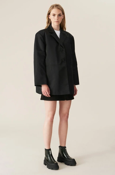 Shop Ganni Outerwear Nylon Oversized Blazer In Black