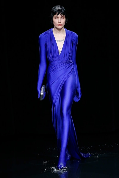 Shop Balenciaga Stretch-jersey Gown In Blue