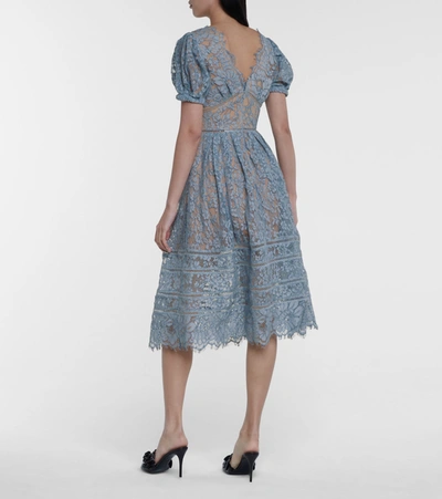 Shop Self-portrait Guipure Lace Midi Dress In Blue