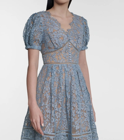 Shop Self-portrait Guipure Lace Midi Dress In Blue